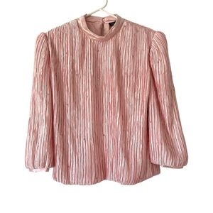 Vintage Pierre Labiche Paris New York Pink Crinkle Pleated Rhinestone Blouse